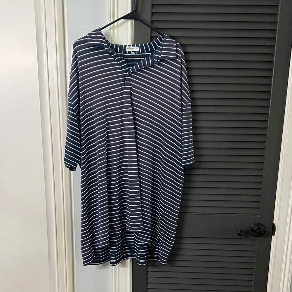 Navy and White Striped Polo